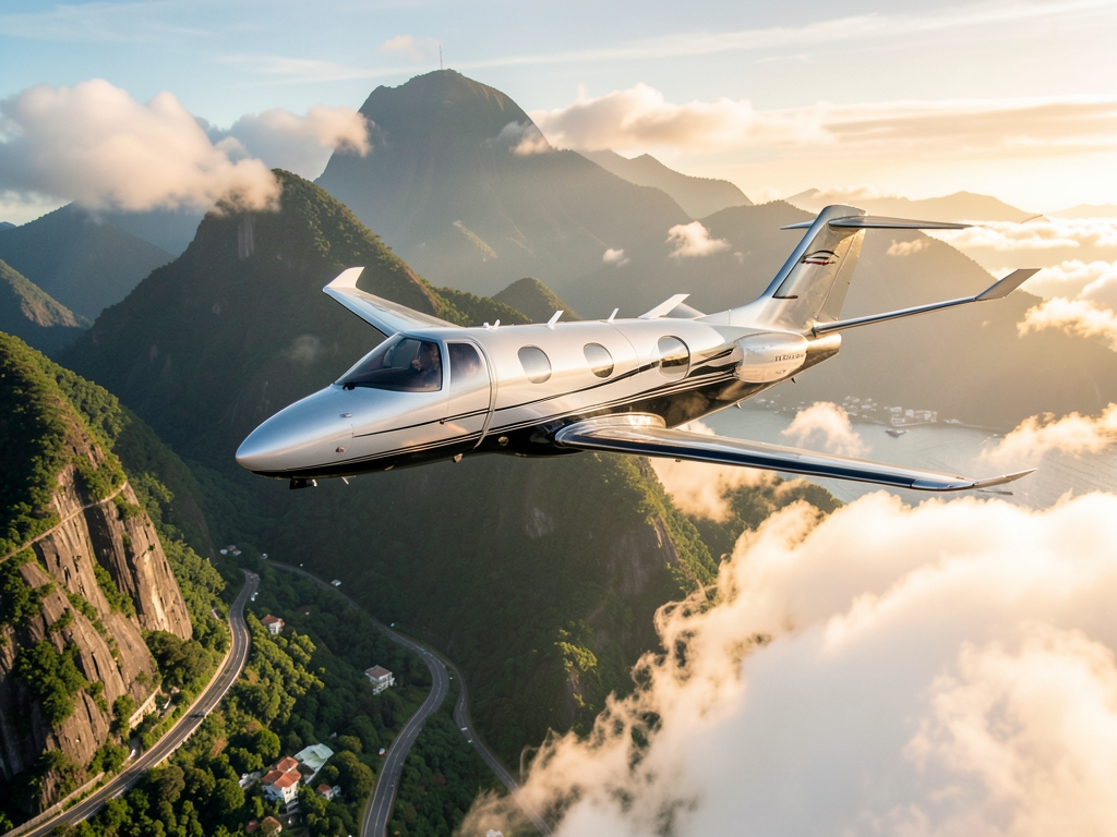 compact private departing over Rio s mountainous coastline golden