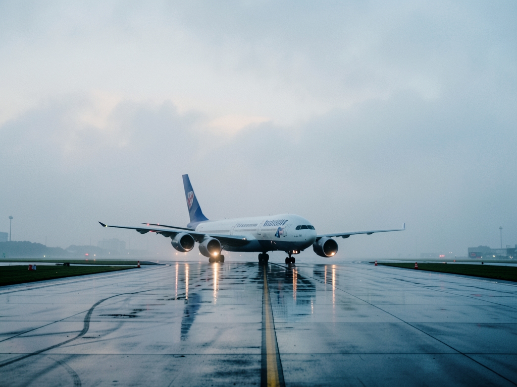 misty London Heathrow runway dawn clouds hovering over