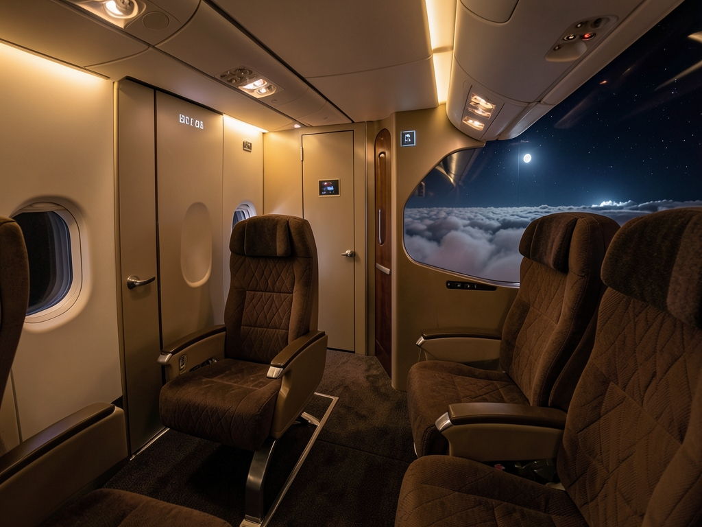 Wide body aircraft cabin with private suite doors soft