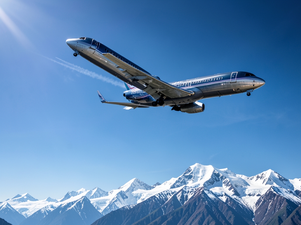 sleek commercial cuts through crisp blue above Andes