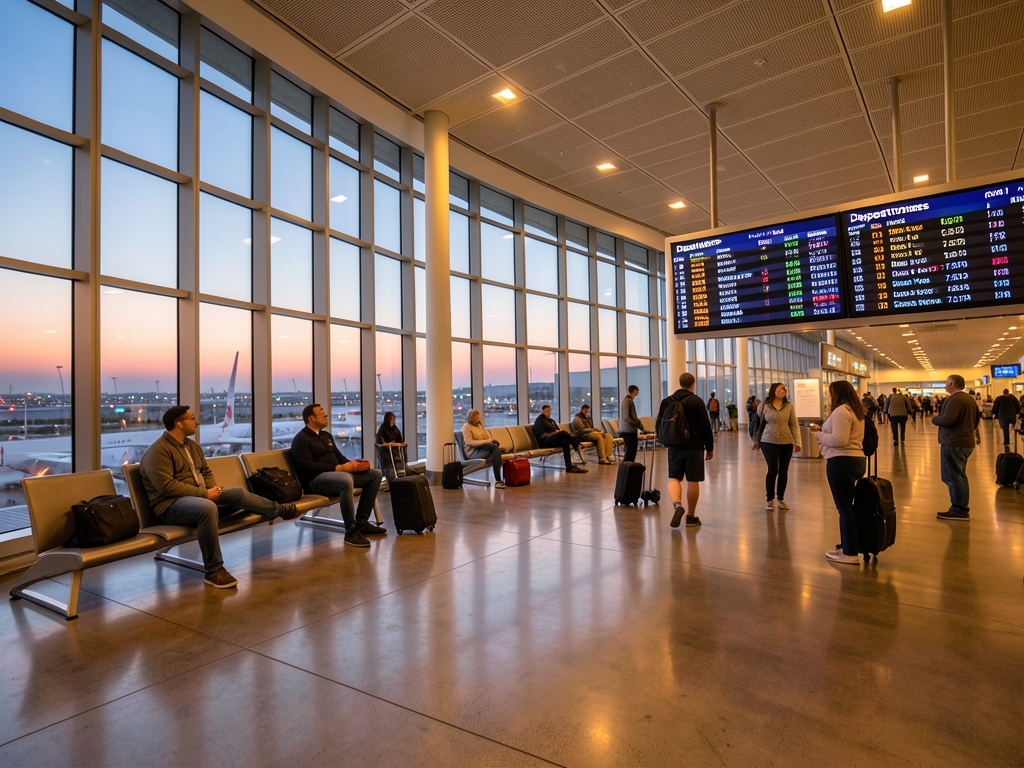 Miami airport terminal interior dusk glass curtain walls