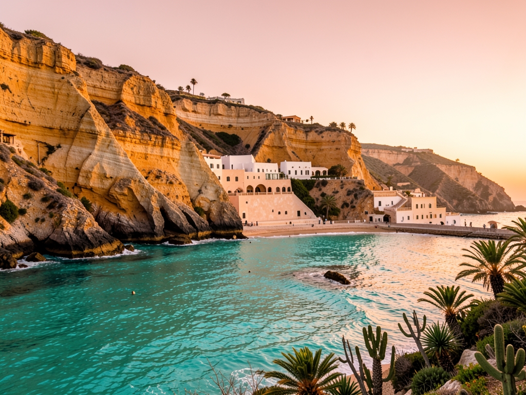 Cabo Lucas coastline golden hour turquoise water ochre