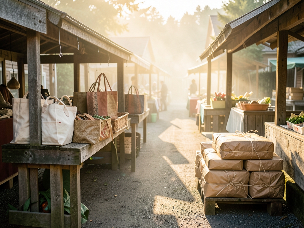 quiet Canadian market lane soft morning sunlight canvas