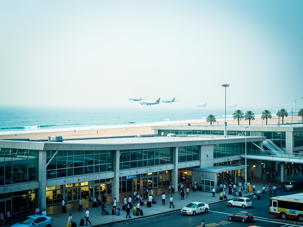 Cool marine light scene sprawling airport terminal near wide