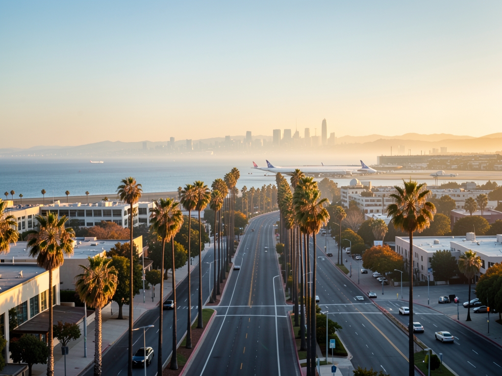 calm autumn morning over Angeles coastal skyline soft