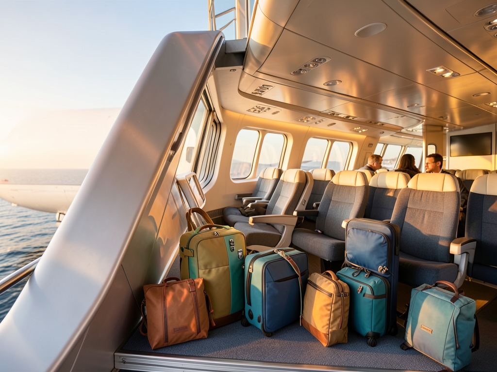 Modern bridge aircraft cabin warm coastal light with