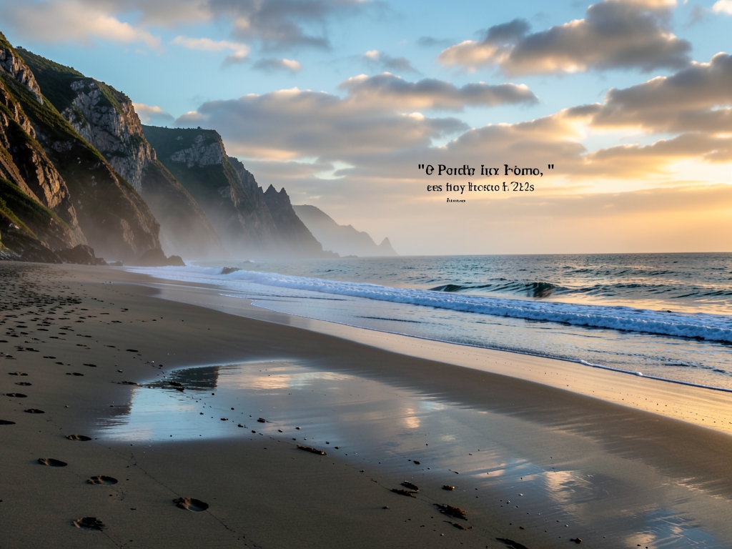 quiet Atlantic coastline near Porto dawn mist rolling