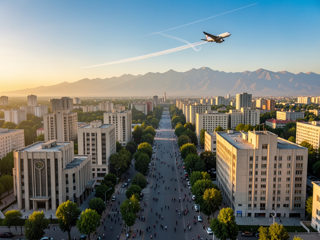 Aerial view Tashkent city golden hour wide boulevards