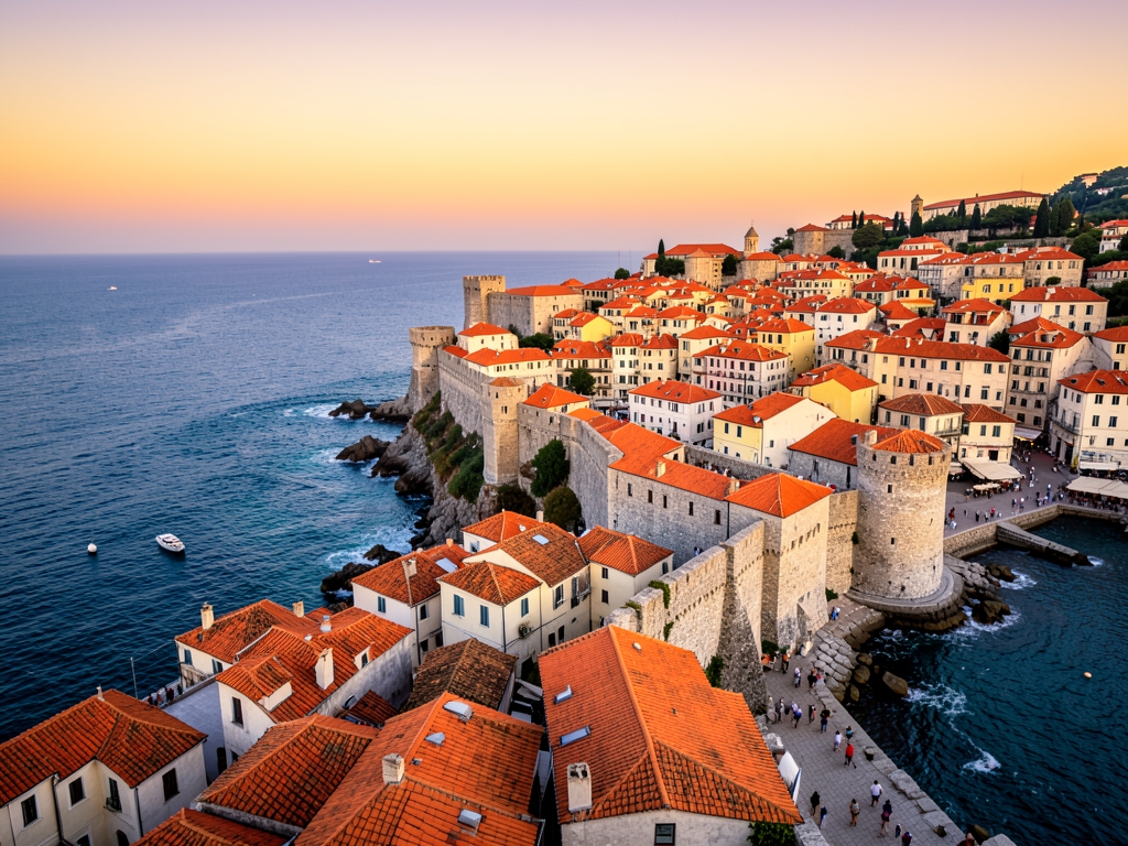 Historic Dubrovnik walled town with terracotta rooftops Adriatic