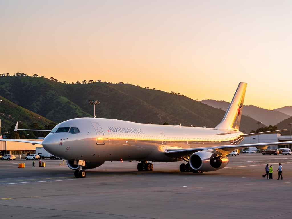 Burbank Airport golden hour sleek aircraft against warm