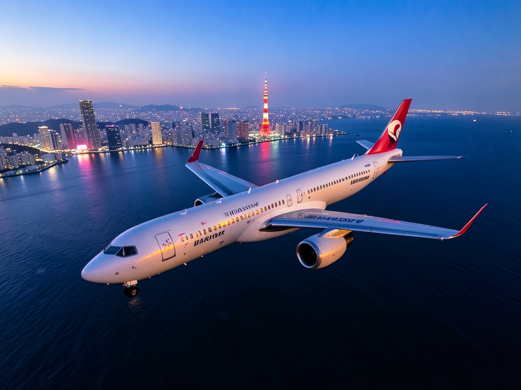 High altitude view commercial banking over Pacific Ocean with