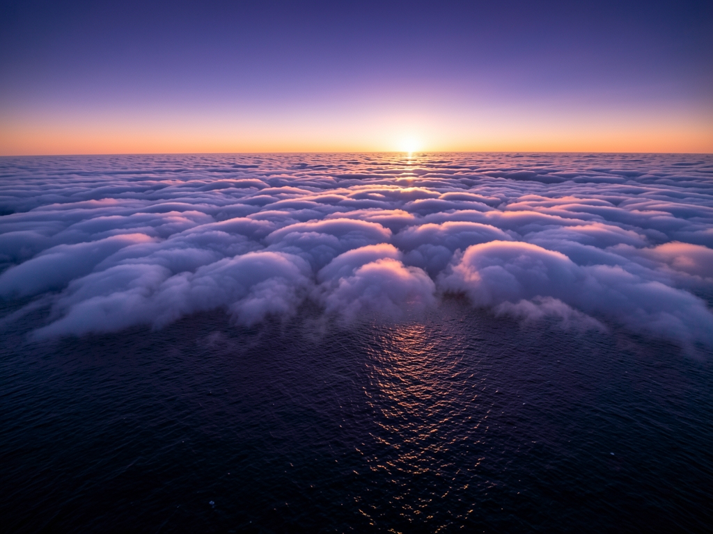 high altitude view over North Atlantic twilight with rolling