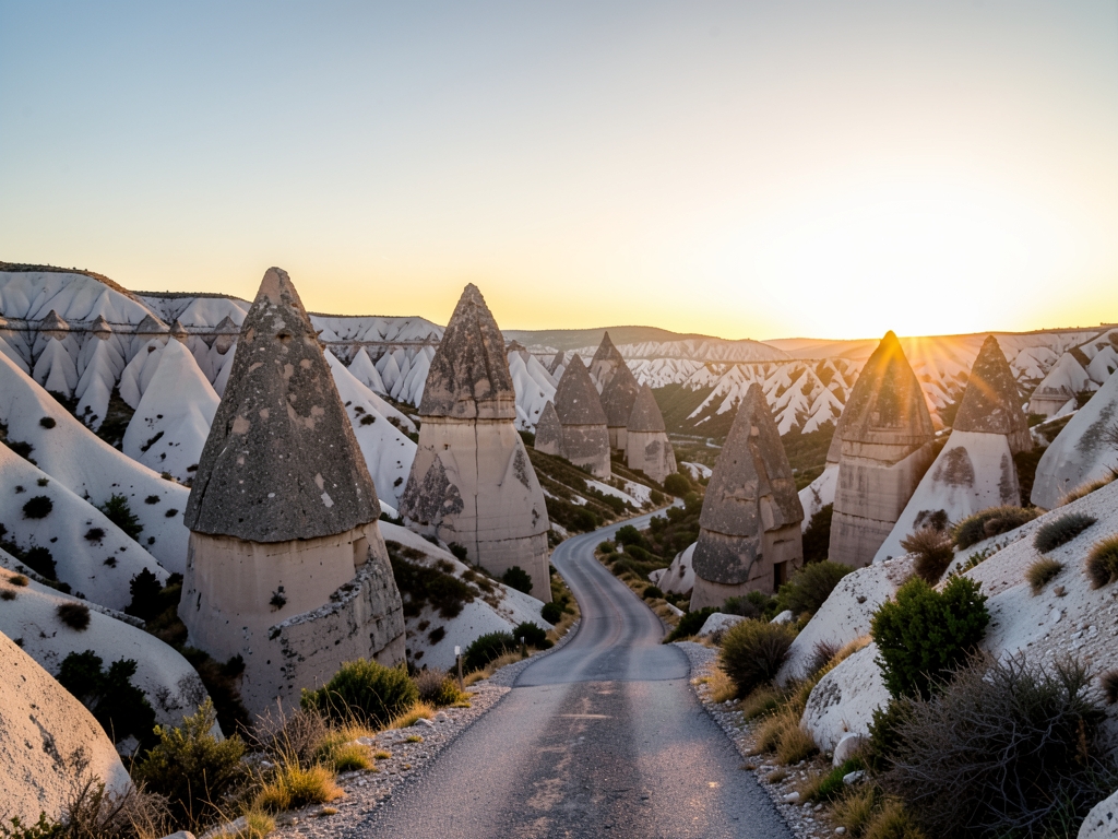 Cappadocia s pale tuff valleys pointed rock formations beneath