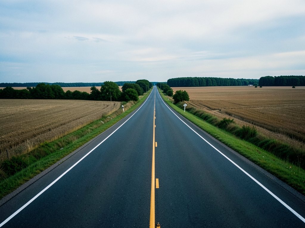 winding rural highway stretching into distance under soft