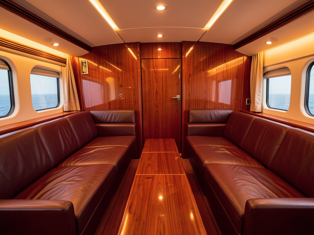 Interior view premium cabin with warm amber mood