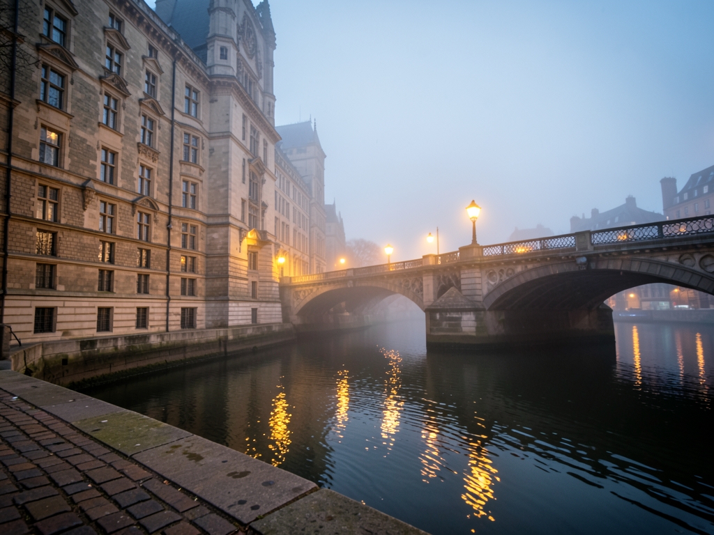 Evening view London riverside with historic stone architecture