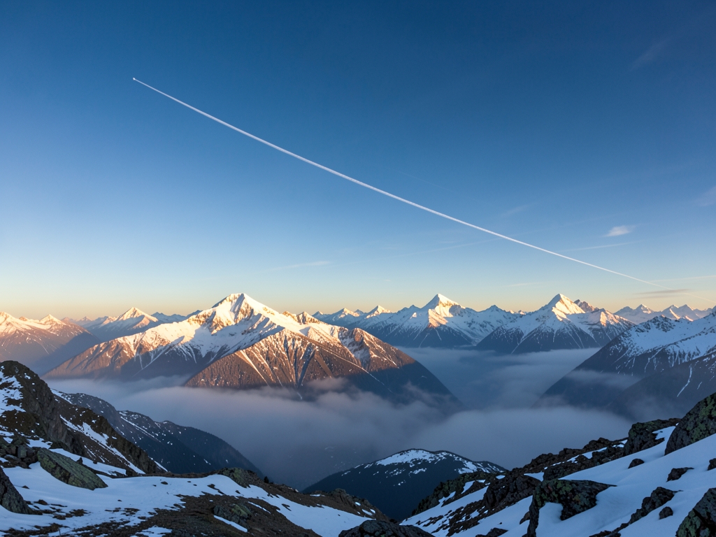 serene mountain landscape dawn with mist rolling over