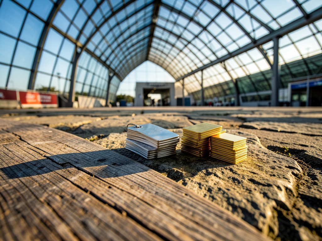 Sunlight filters through high glass panels onto weathered