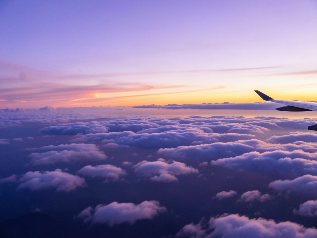 serene twilight over layered clouds cruising altitude soft