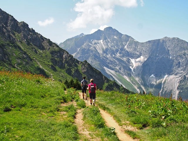 hike mountains landscape alps mountain hike summit kleinwalsertal austria mountain trail nature alpine