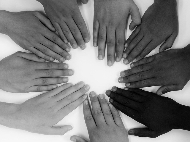 share one for all all for one heart friendship love hands union photography black and white photo colors ethnicities bro