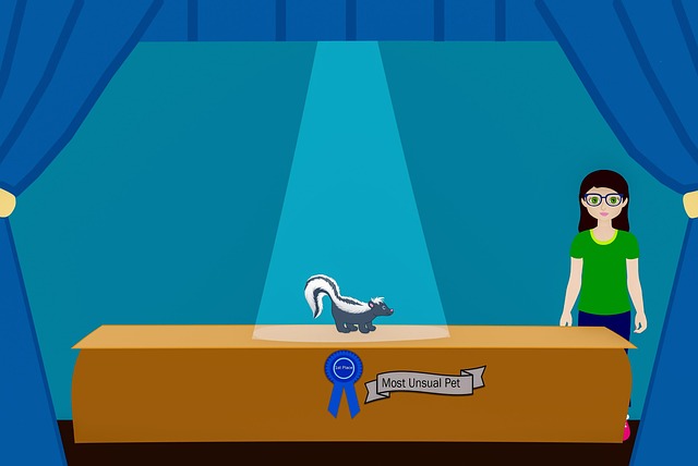 girl skunk exhibition pet show first prize award winner competition badge friend