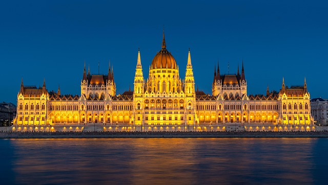 river city budapest hungary parliament architecture urban lights night