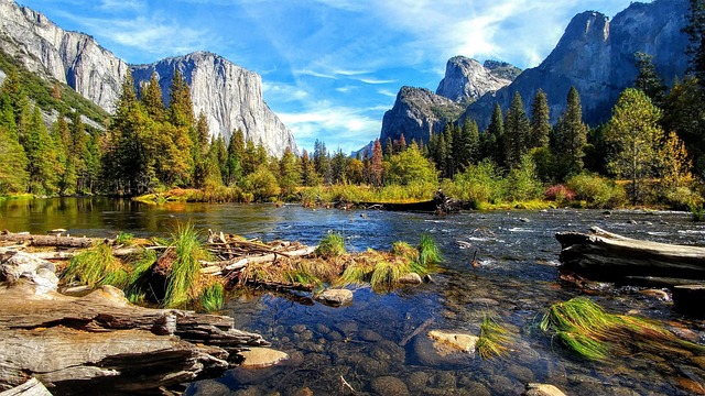 lake mountains forest trees woods water scenery scenic mountain range countryside nature el capitan yosemite california