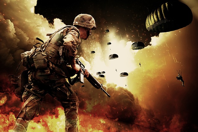 war soldiers parachutes paratroopers warrior military army firearms explosion fire weapons warfare war war war war war a
