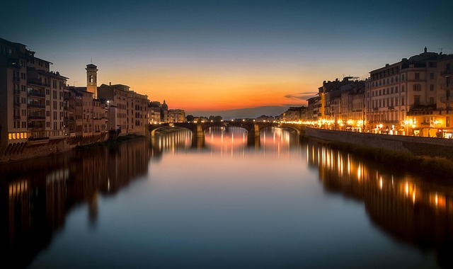 italy river bridge florence tuscany reflection sunset art city nature urban night Florence Tuscany Italy