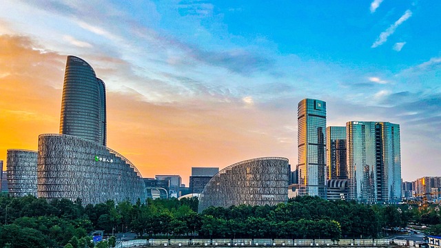 city sunset nature chengdu financial center twilight urban china China Chengdu Sichuan