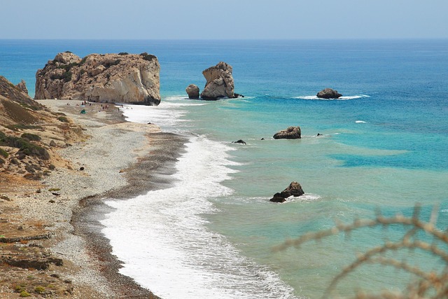 aphrodite beach birthplace coast cyprus europe goddess legend mediterranean mythology petra place rock sea nature stone