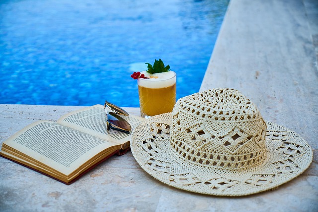 holiday pool hotel hat book nature calm relax peace drink alcohol fruit cocktail relaxing relaxation summer that swimmin