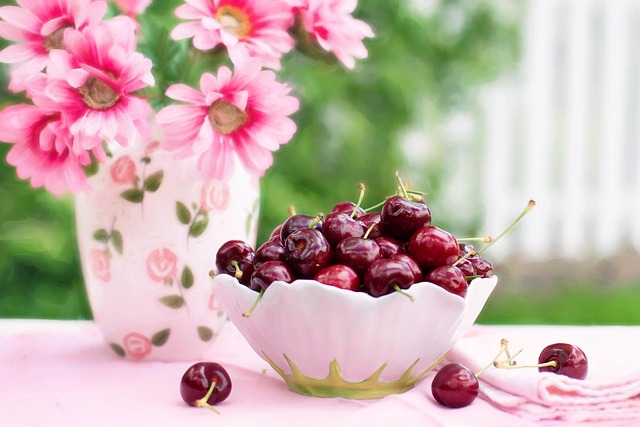 cherries in a bowl fruit summer nature breakfast