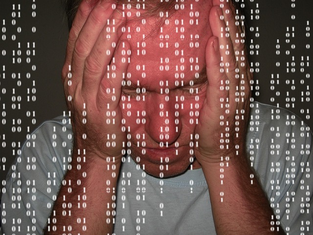 man despair problem zero one binary binary code crash administrator attack infestation infested operating system screen 