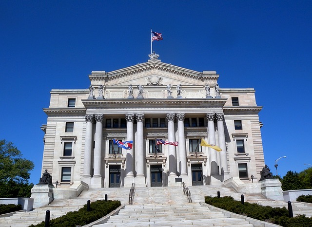 newark new jersey nature courthouse law architecture buildings sky city cities steps outside flags trees blue law United