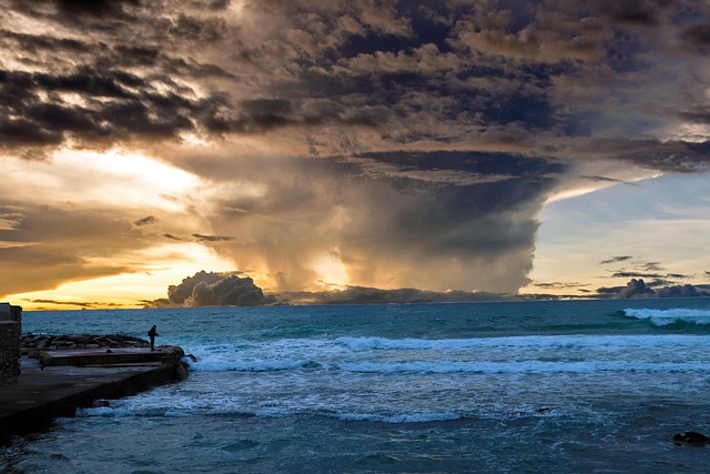 sea, clouds, waves, sky, coast, dusk, nature, twilight, breakwater, sunset, acciaroli, cilento, campania, italy