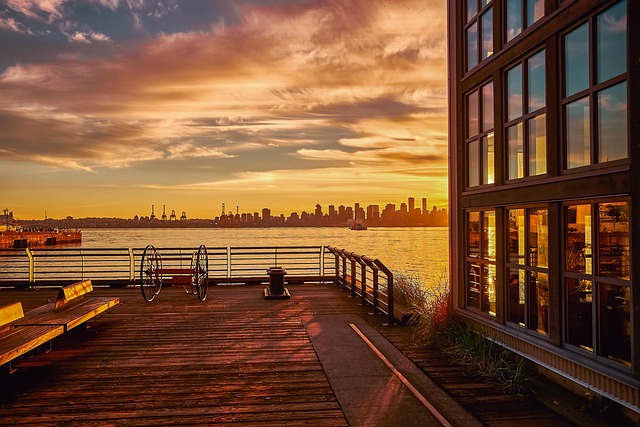 vancouver, pier, sea, sunset, canada, sundown, dusk, nature, twilight