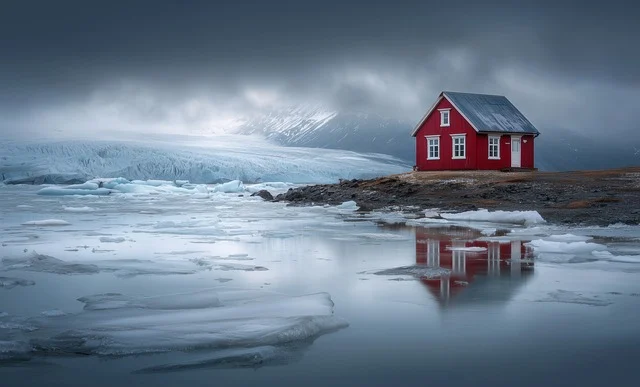 norway, rorbu, hamnoy, lofoten, north, northern, vikings, landscape, red, blue, mood, reflex, reflection, ice, nature, snow, cold, calm down, calm, cottage, rossa, glacier